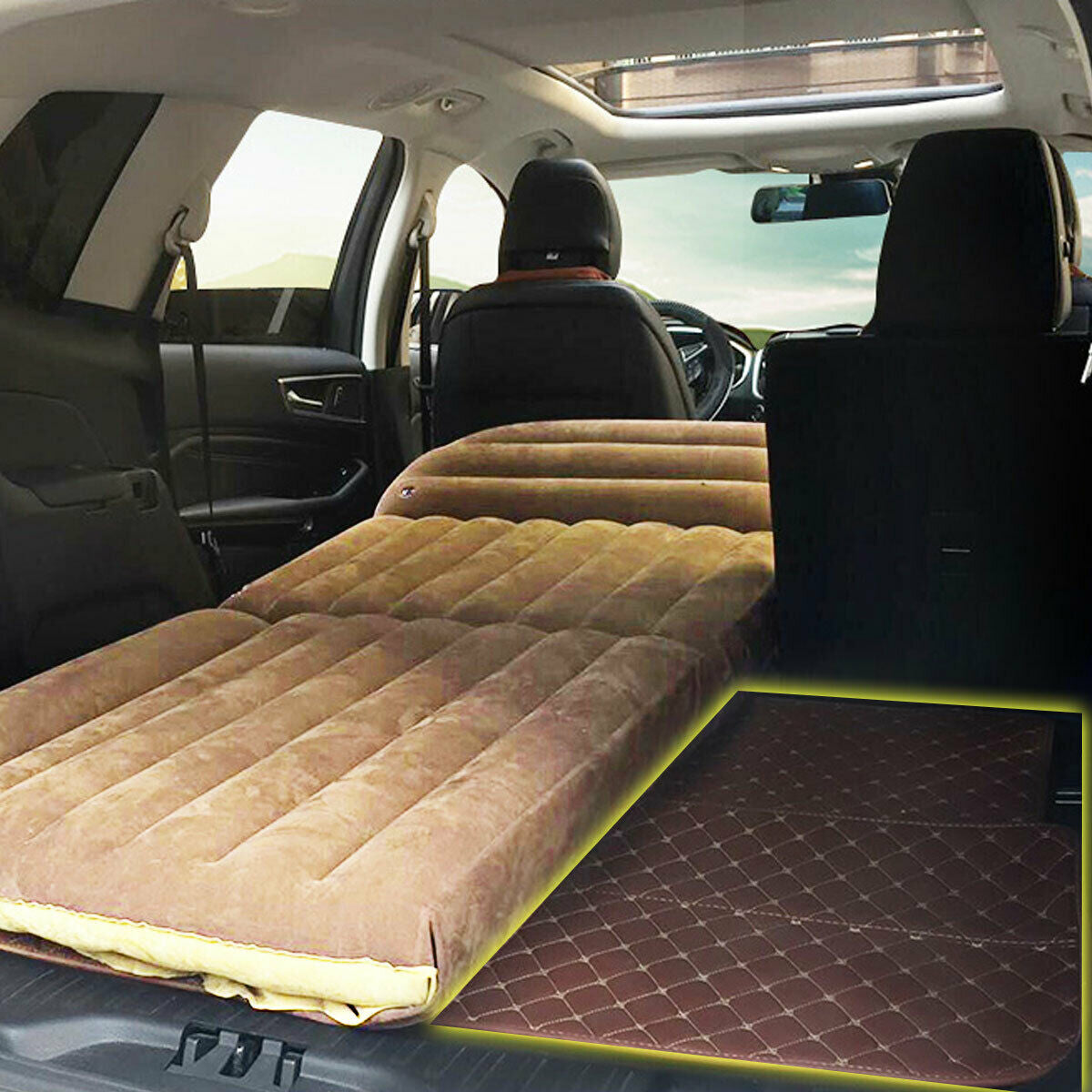 Inflatable SUV Air Backseat Mattress Travel Pad with Pump Camping and Pillow Kids Crystal