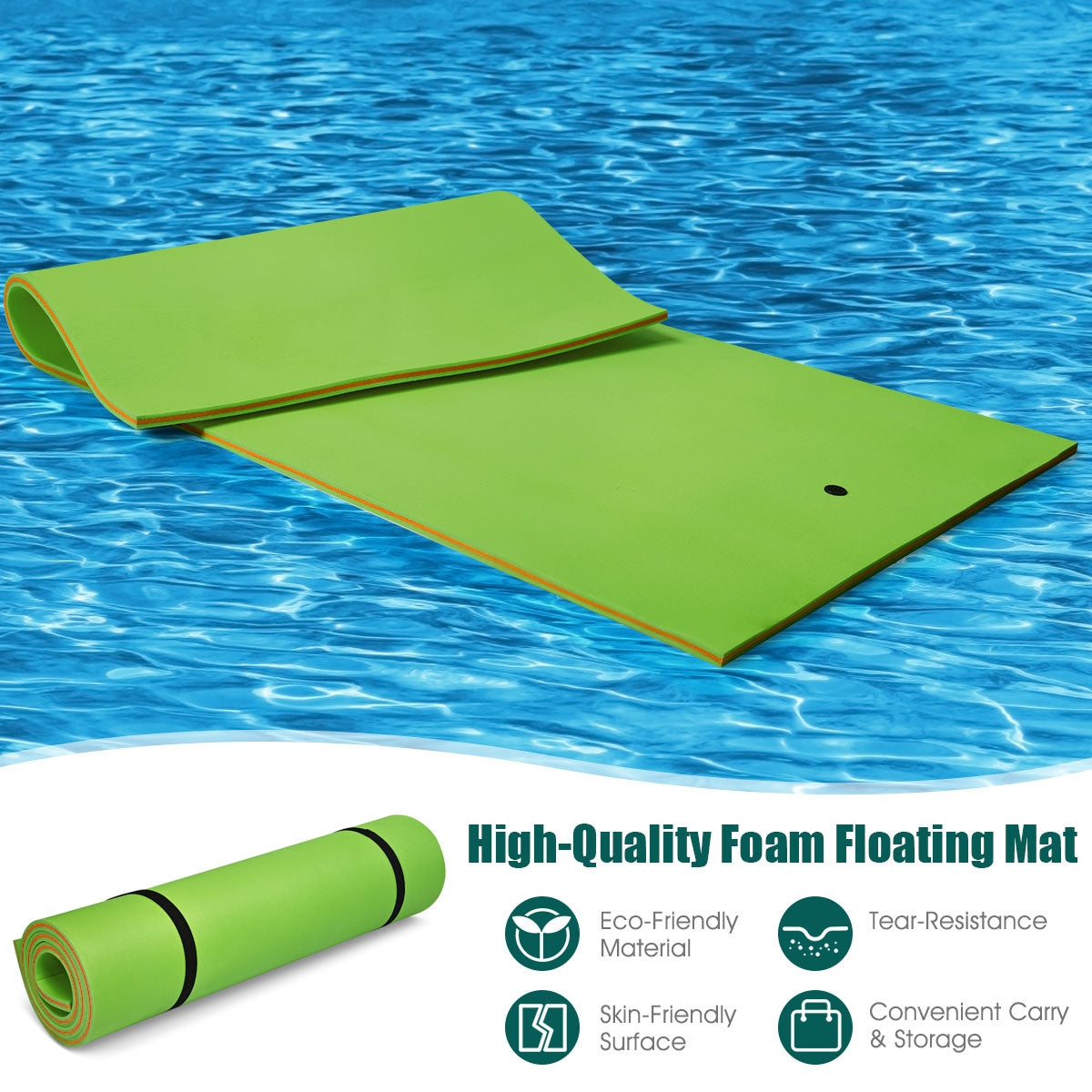 12’ x 6’ 3 Layer Floating Water Pad-Green Kids Crystal