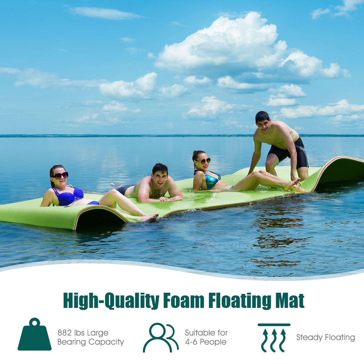 12’ x 6’ 3 Layer Floating Water Pad-Green Kids Crystal