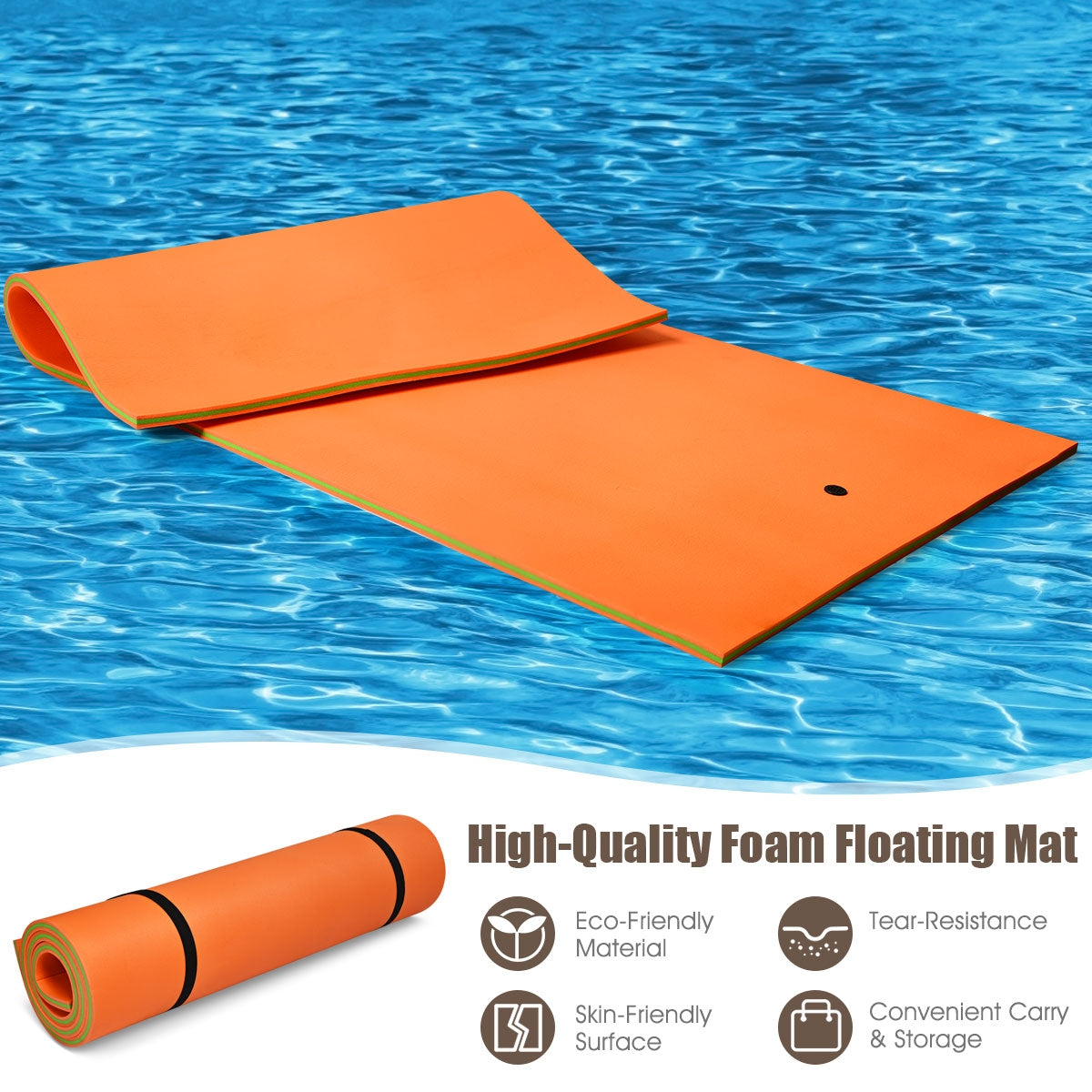 12 x 6 Feet 3 Layer Floating Water Pad-Orange Kids Crystal