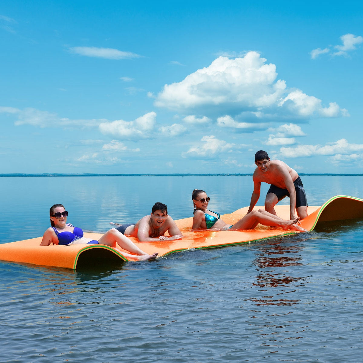 12 x 6 Feet 3 Layer Floating Water Pad-Orange Kids Crystal