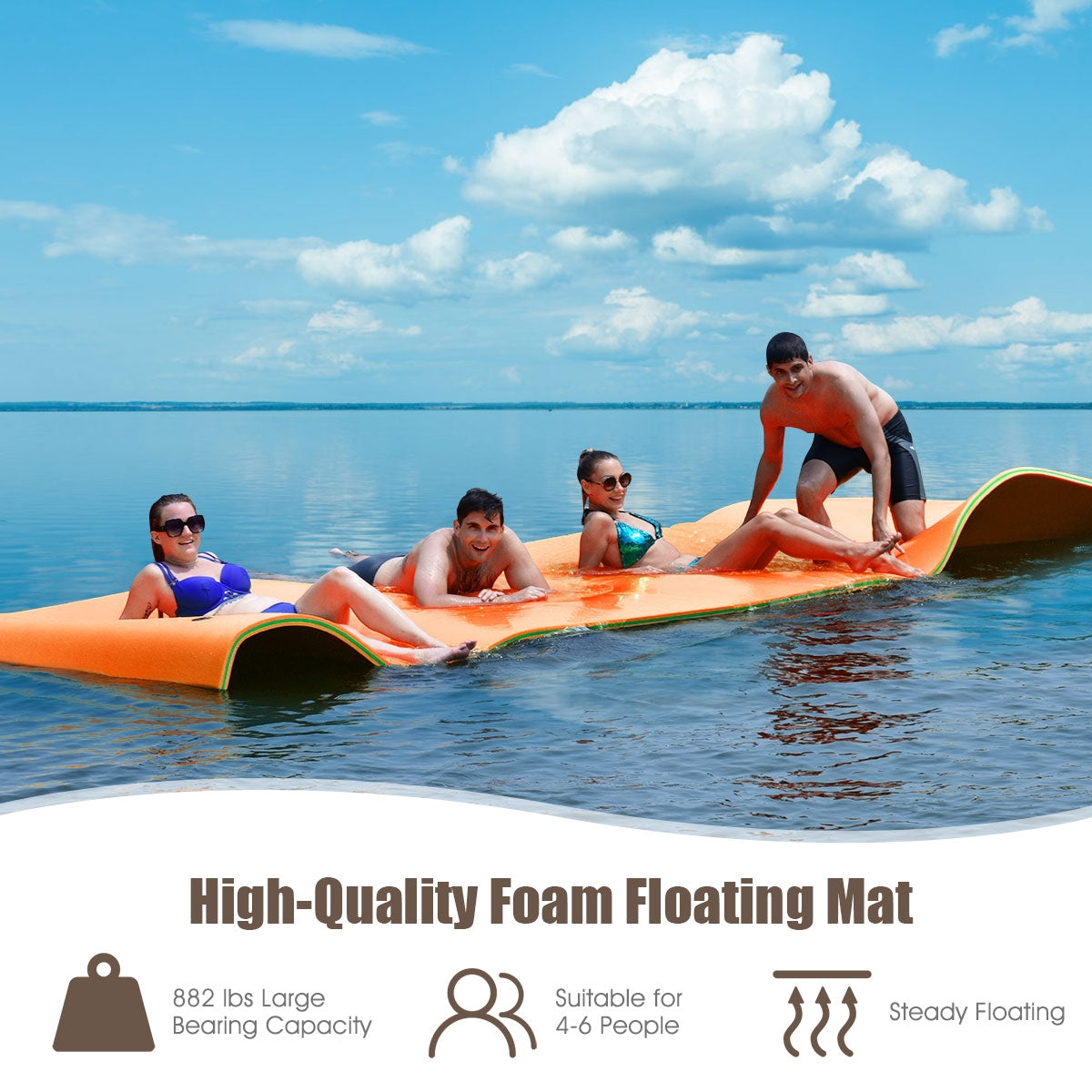 12 x 6 Feet 3 Layer Floating Water Pad-Orange Kids Crystal