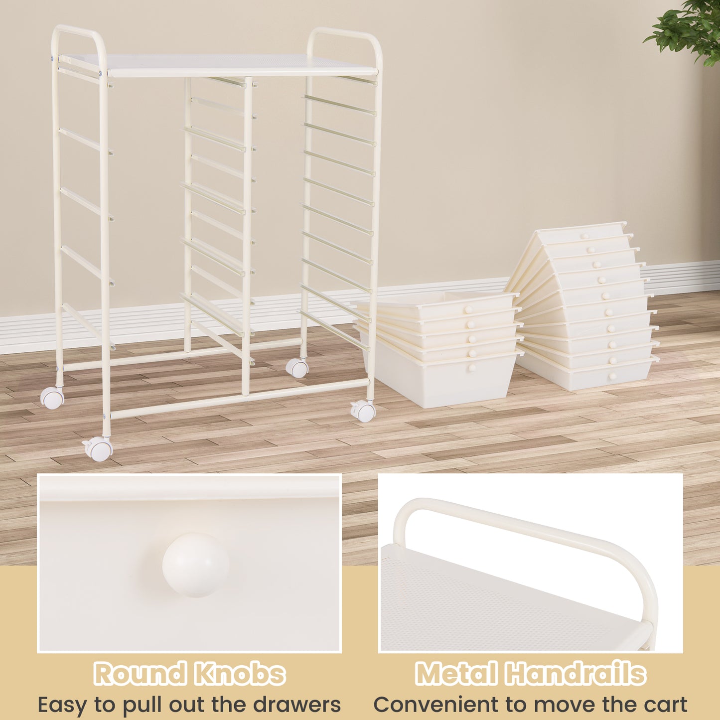 15-Drawer Utility Rolling Organizer Cart Multi-Use Storage-White Kids Crystal