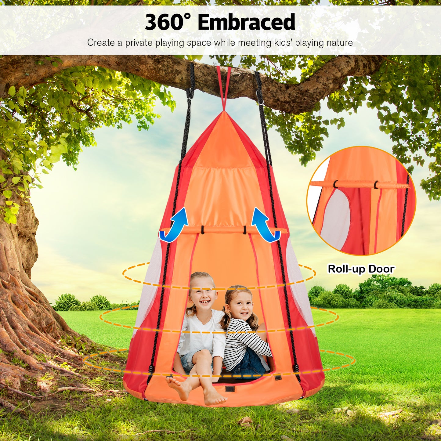 2-in-1 40 Inch Kids Hanging Chair Detachable Swing Tent Set-Orange Kids Crystal