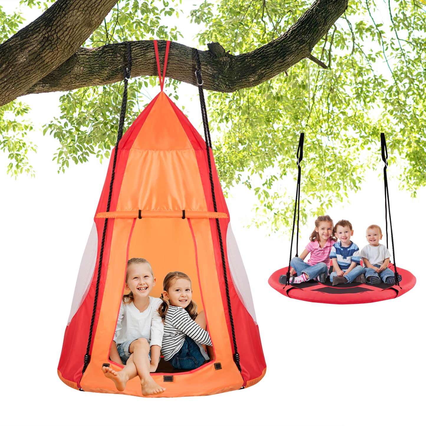 2-in-1 40 Inch Kids Hanging Chair Detachable Swing Tent Set-Orange Kids Crystal
