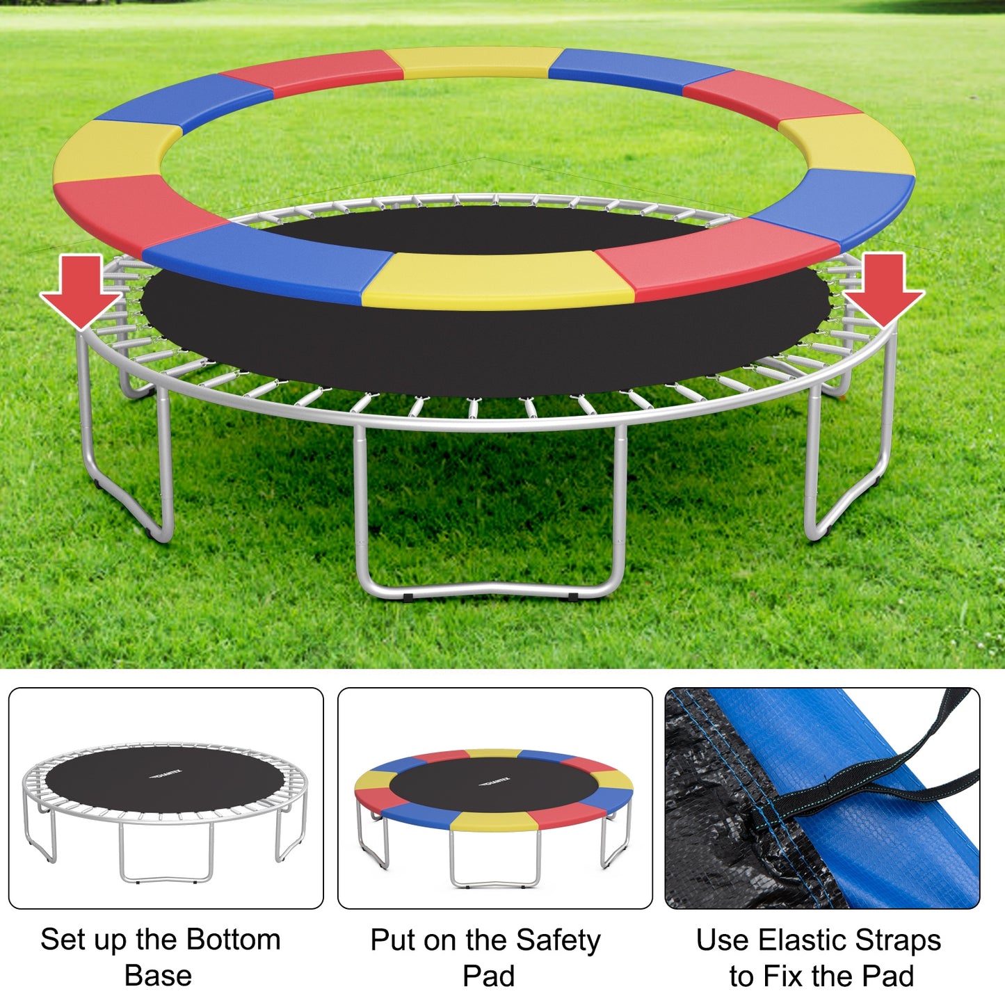 10 Feet Universal Spring Cover Trampoline Replacement Safety Pad-Multicolor Kids Crystal