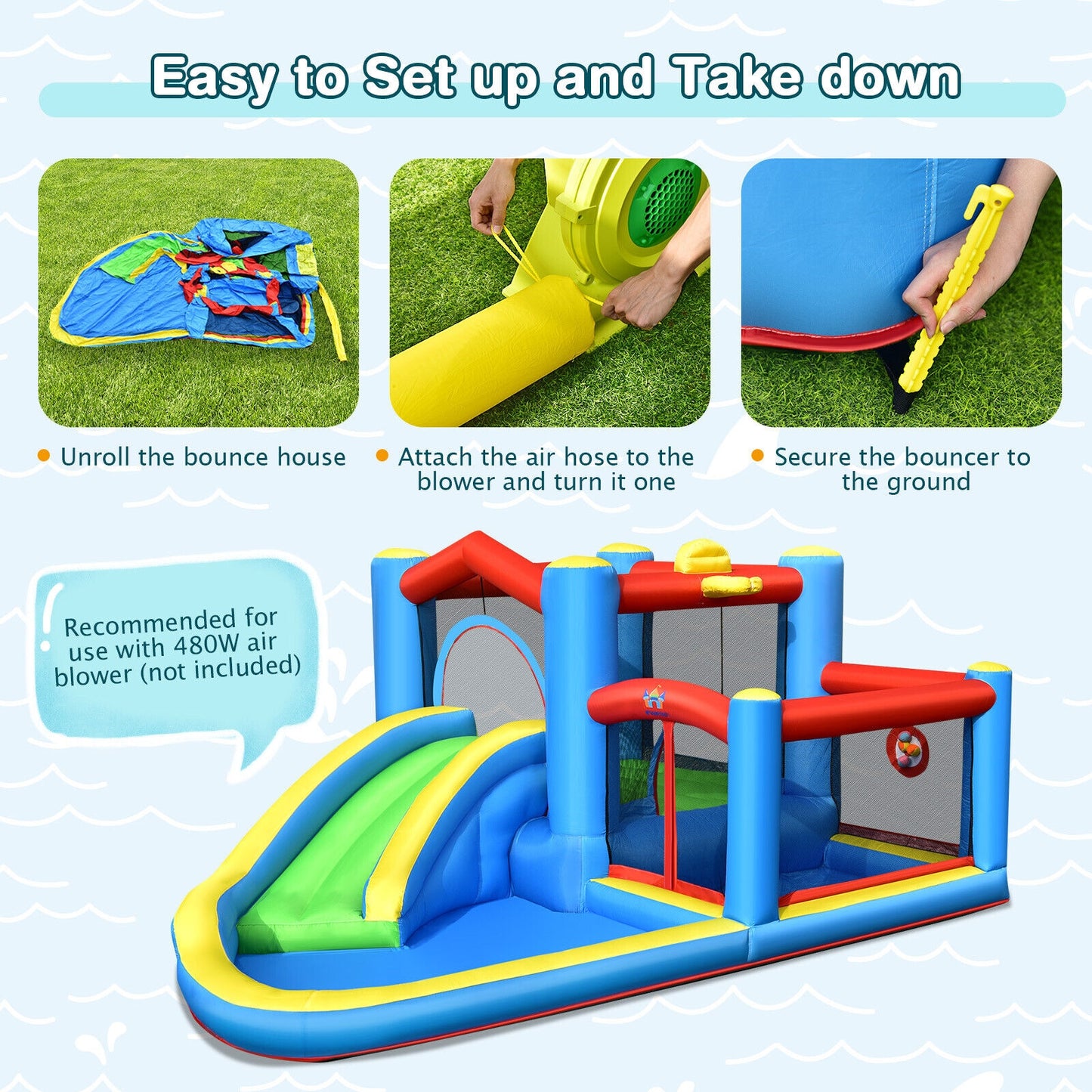 Inflatable Kids Water Slide Outdoor Indoor Slide Bounce Castle without Blower Kids Crystal