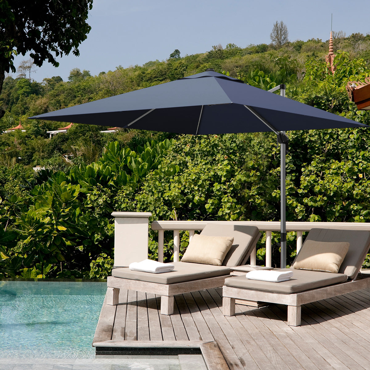 10 Feet 360° Tilt Aluminum Square Patio Umbrella without Weight Base-Navy Kids Crystal