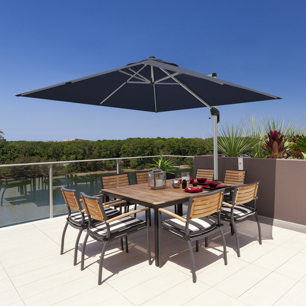 10 Feet 360° Tilt Aluminum Square Patio Umbrella without Weight Base-Navy Kids Crystal