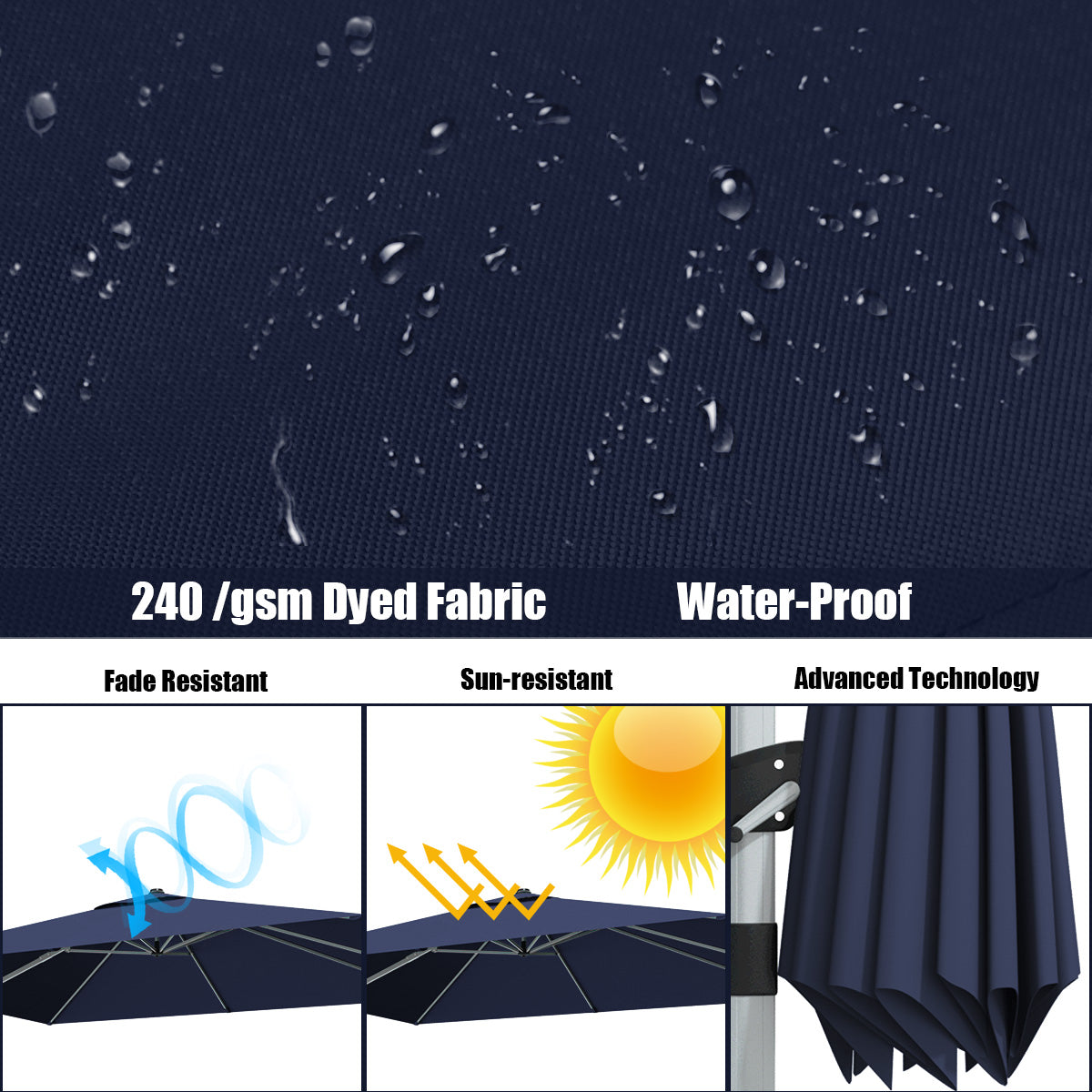 10 Feet 360° Tilt Aluminum Square Patio Umbrella without Weight Base-Navy Kids Crystal