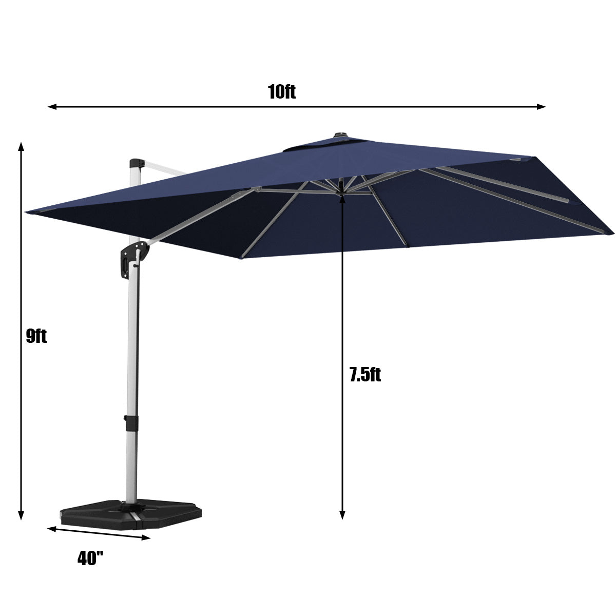10 Feet 360° Tilt Aluminum Square Patio Umbrella without Weight Base-Navy Kids Crystal