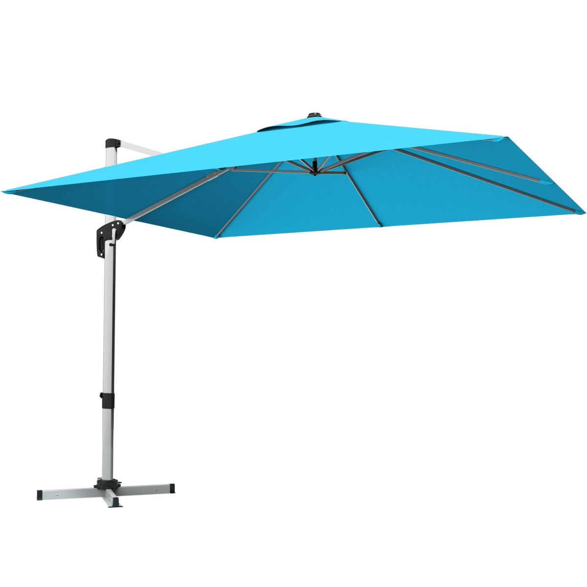 10 ft 360 Degree Tilt Aluminum Square Patio Offset Cantilever Umbrella without Weight Base-Blue Kids Crystal