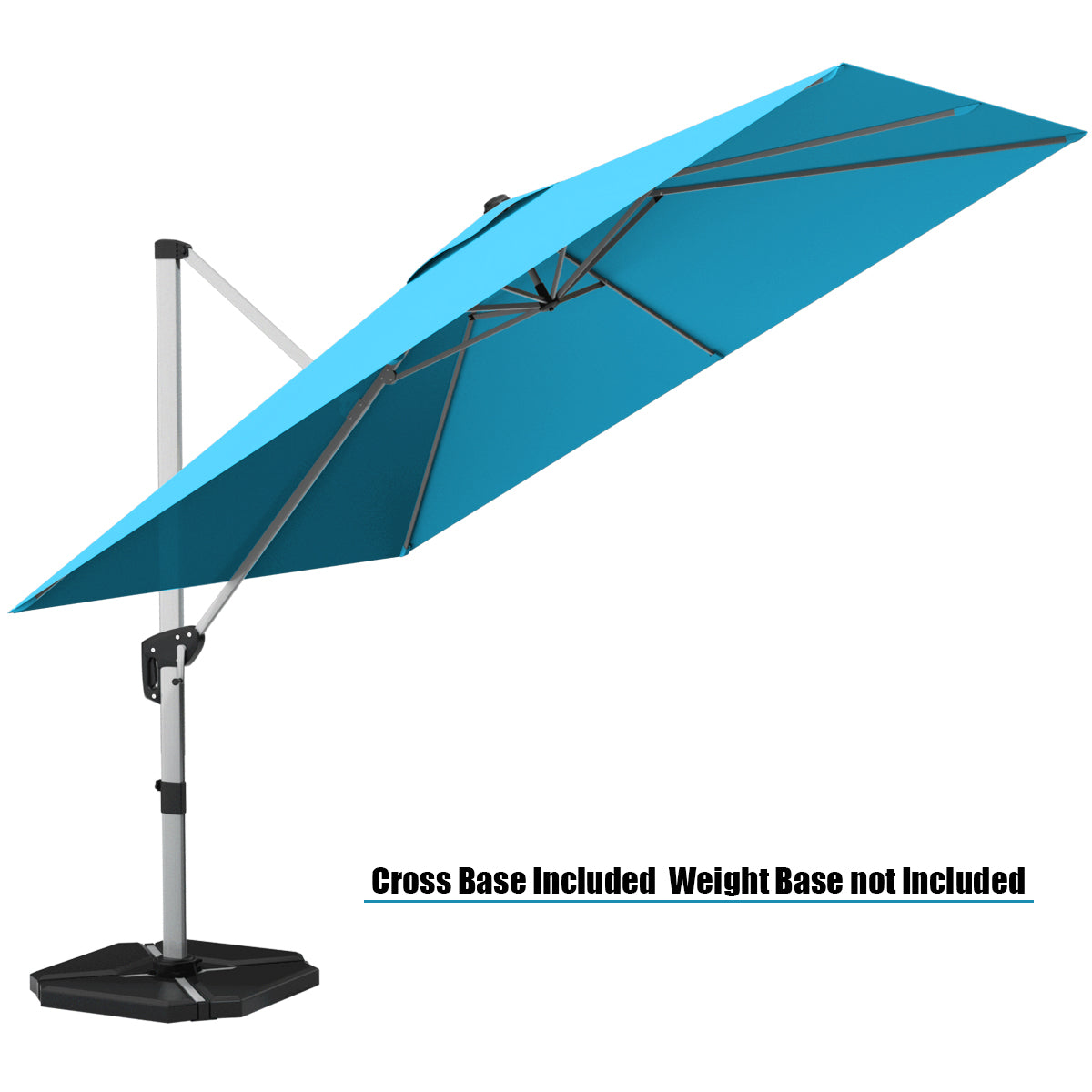 10 ft 360 Degree Tilt Aluminum Square Patio Offset Cantilever Umbrella without Weight Base-Blue Kids Crystal