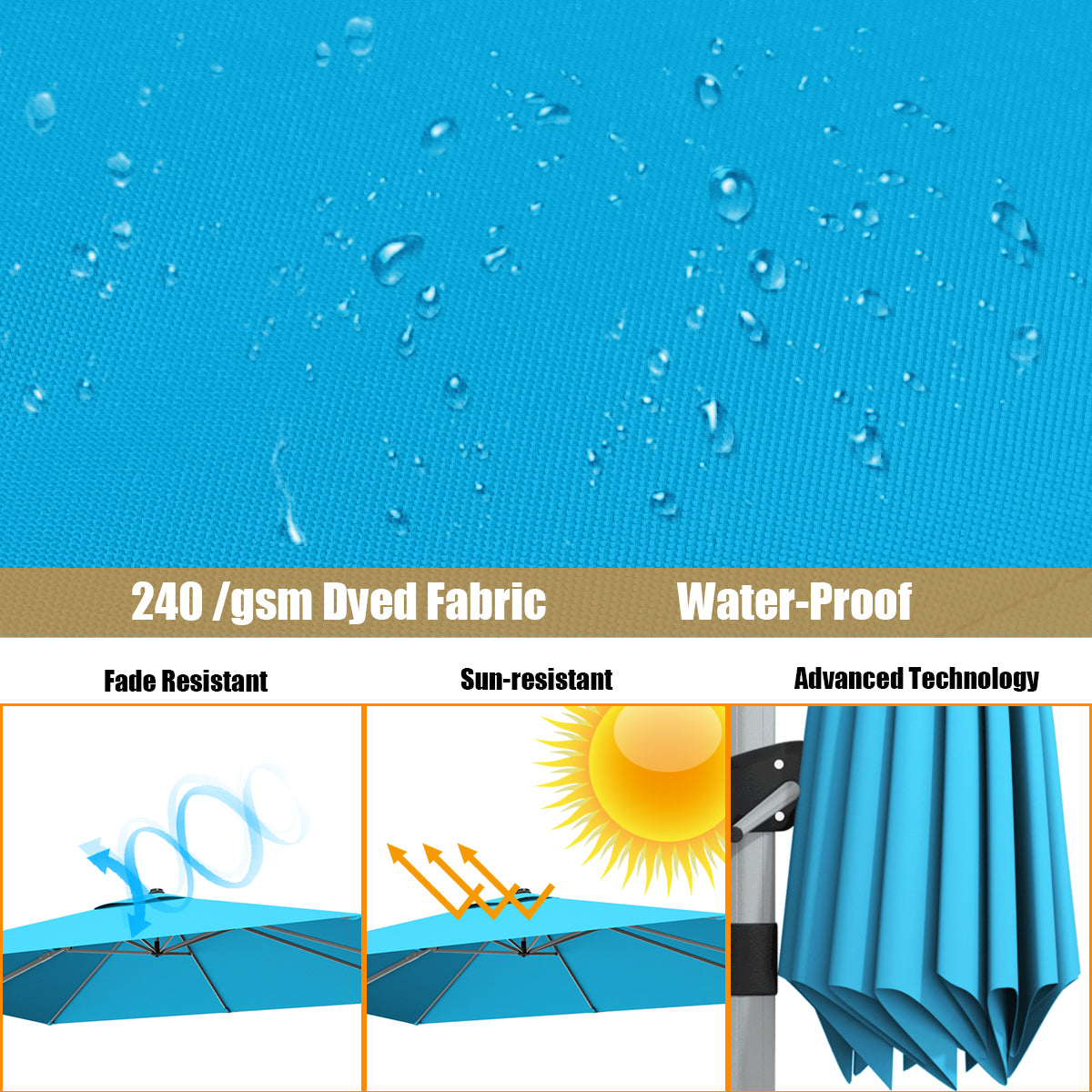10 ft 360 Degree Tilt Aluminum Square Patio Offset Cantilever Umbrella without Weight Base-Blue Kids Crystal