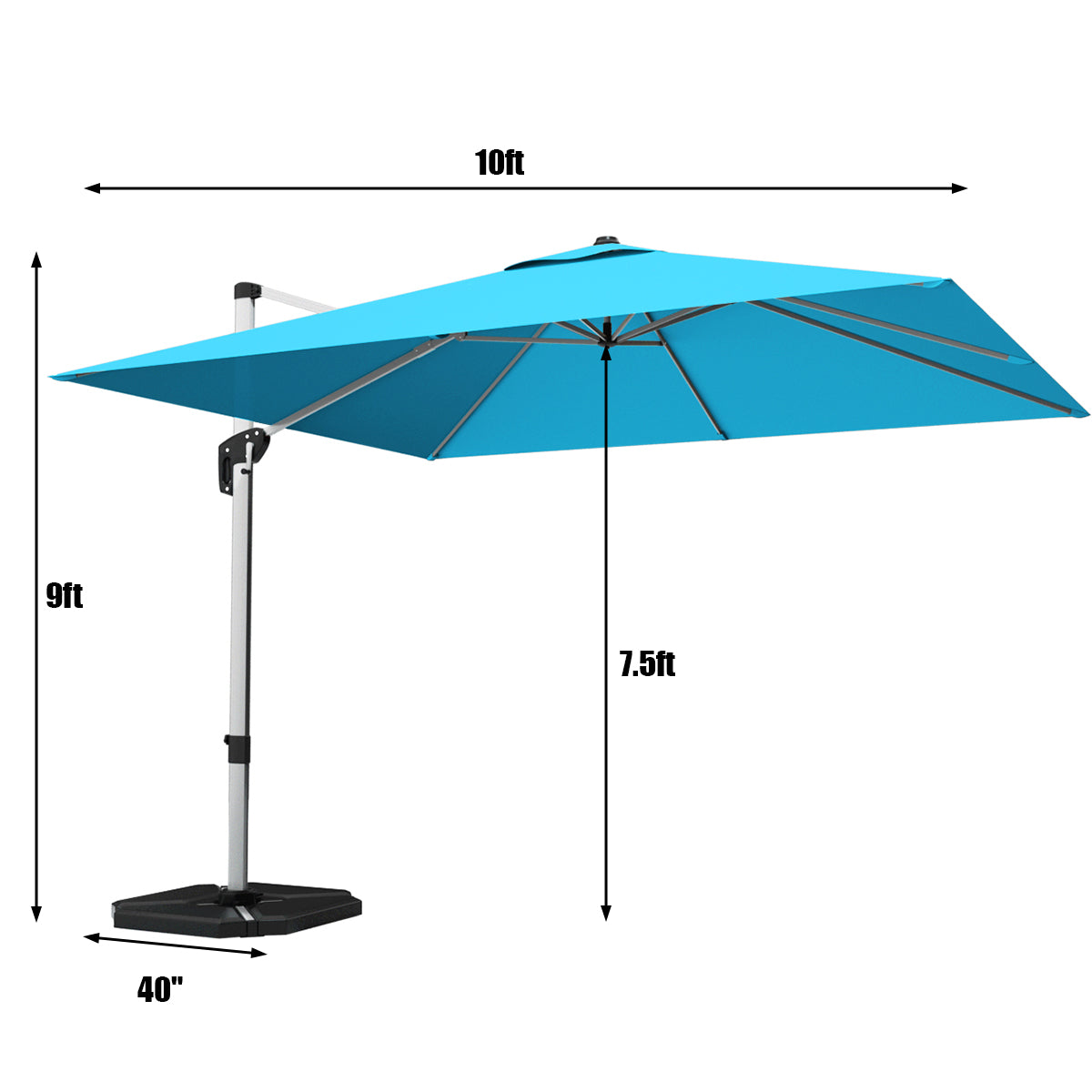10 ft 360 Degree Tilt Aluminum Square Patio Offset Cantilever Umbrella without Weight Base-Blue Kids Crystal