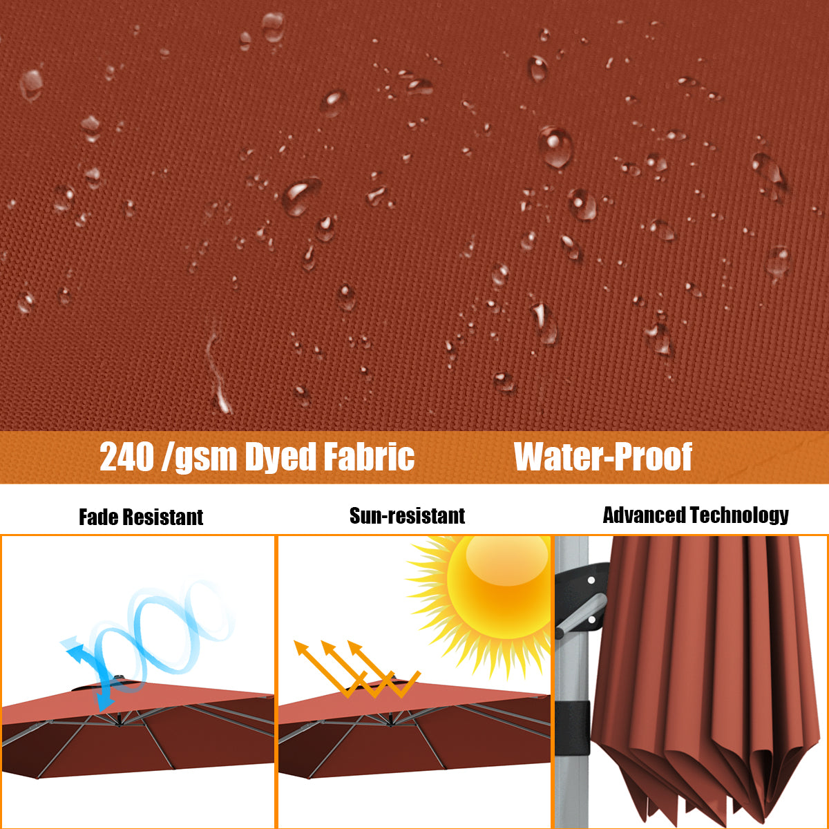 10 ft 360 Degree Tilt Aluminum Square Patio Offset Cantilever Umbrella without Weight Base-Brick red Kids Crystal