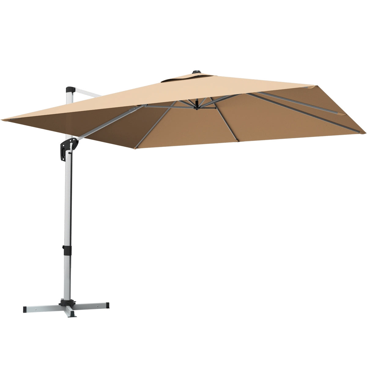 10 ft 360 Degree Tilt Aluminum Square Patio Offset Cantilever Umbrella without Weight Base-Beige Kids Crystal