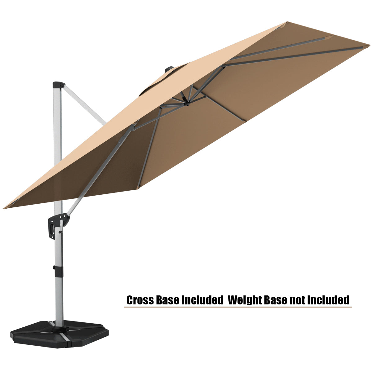 10 ft 360 Degree Tilt Aluminum Square Patio Offset Cantilever Umbrella without Weight Base-Beige Kids Crystal
