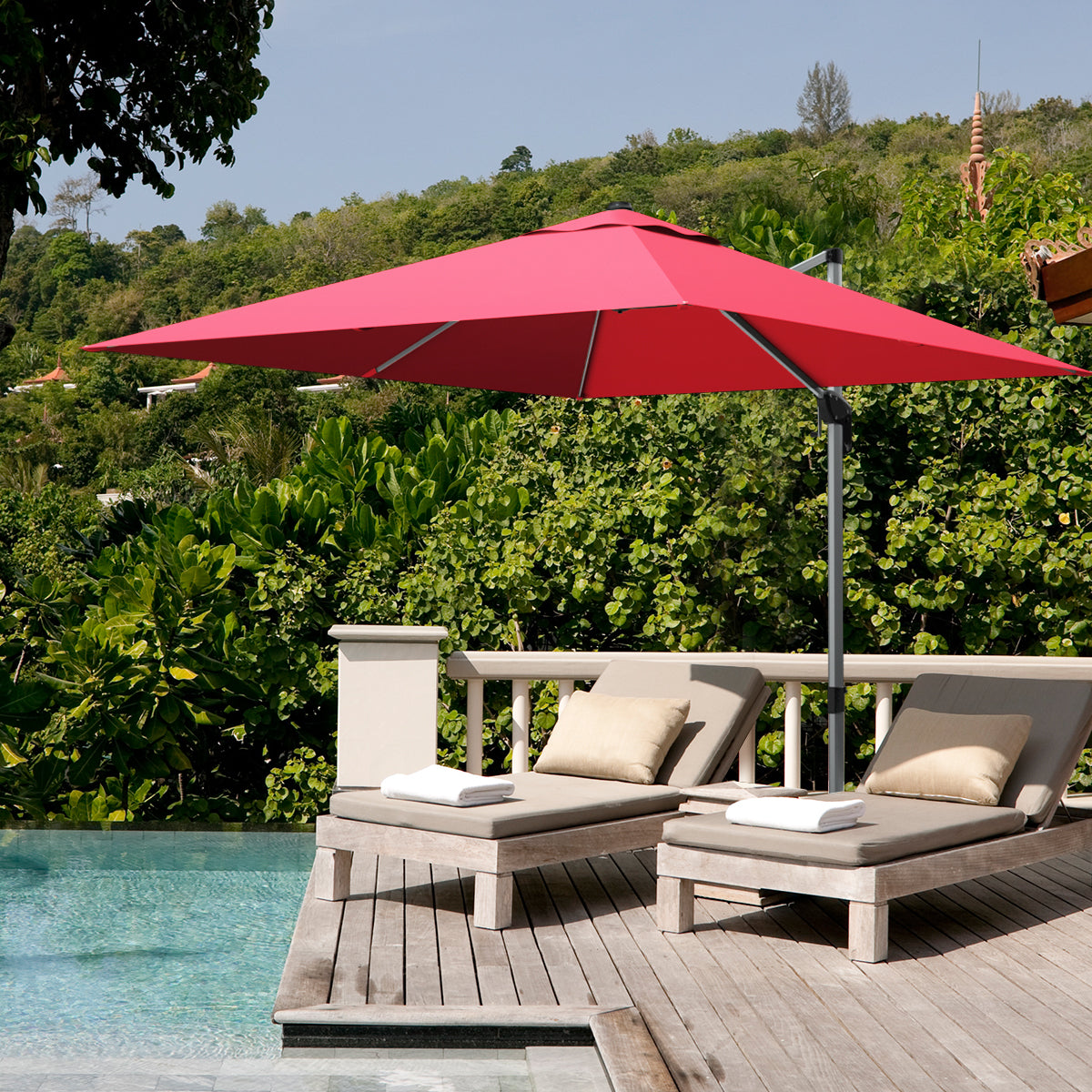 10 ft 360 Degree Tilt Aluminum Square Patio Offset Cantilever Umbrella without Weight Base-Burgundy Kids Crystal