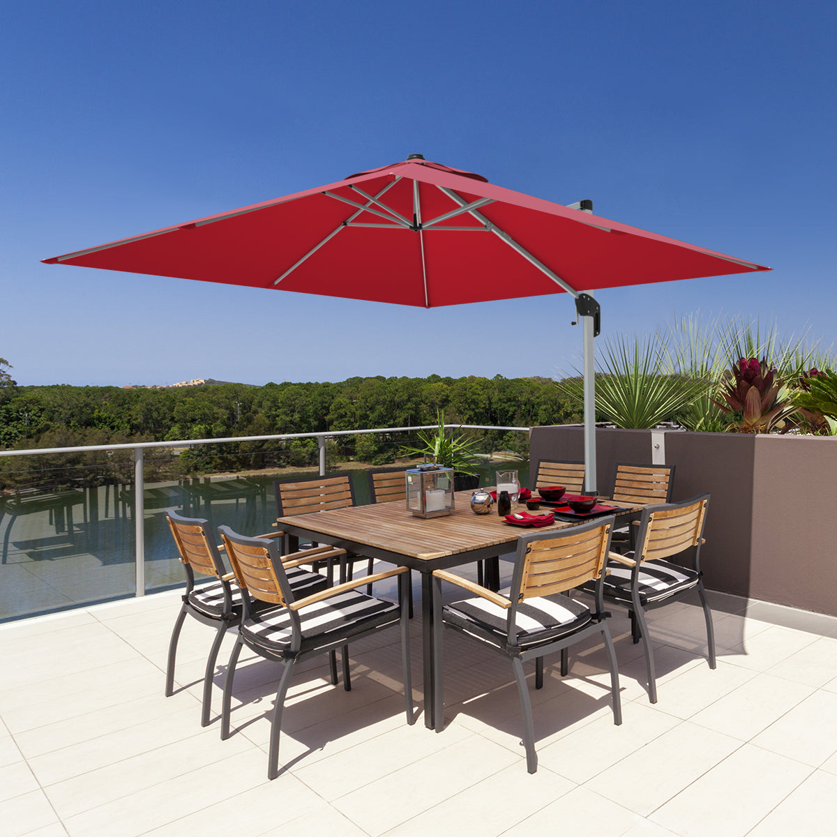 10 ft 360 Degree Tilt Aluminum Square Patio Offset Cantilever Umbrella without Weight Base-Burgundy Kids Crystal