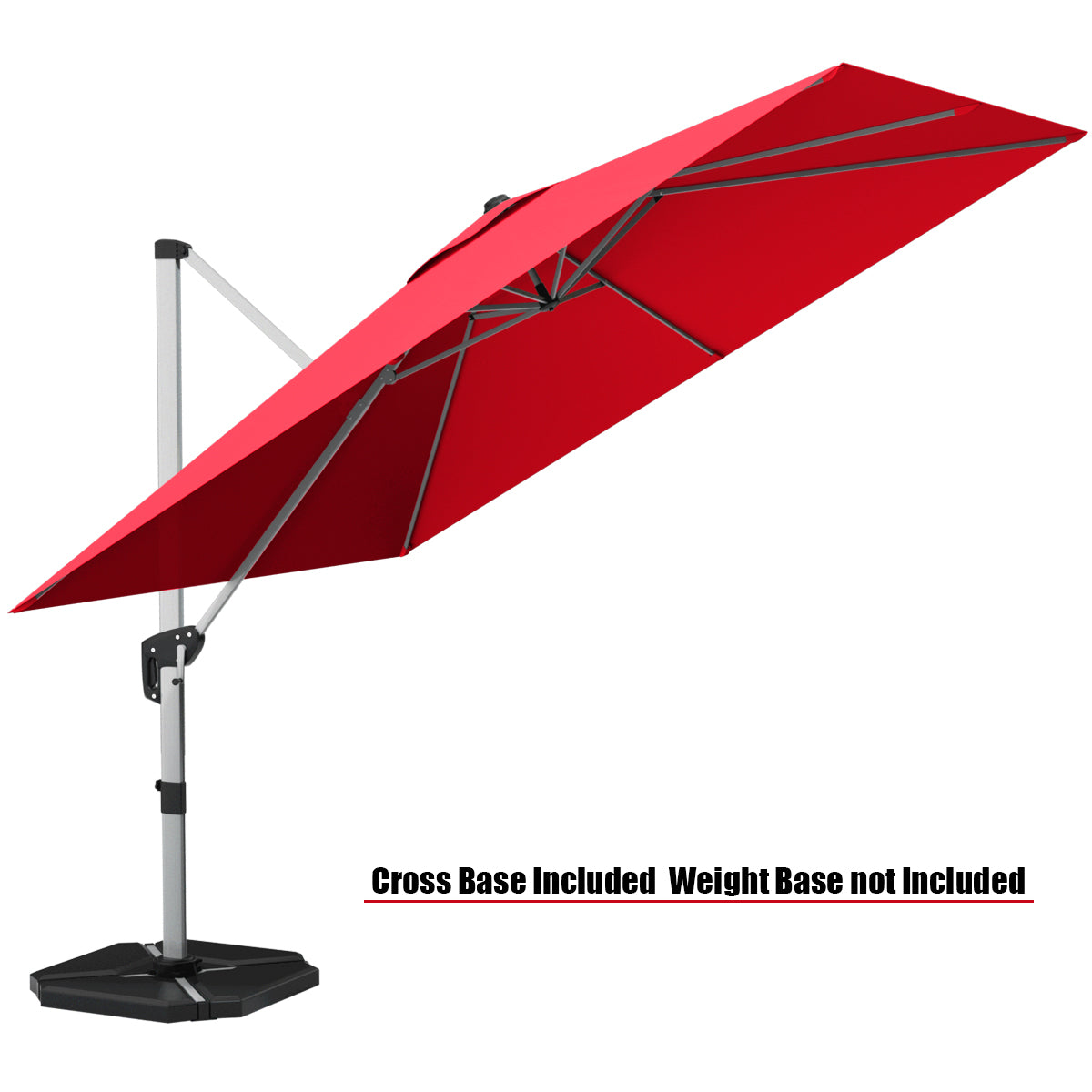 10 ft 360 Degree Tilt Aluminum Square Patio Offset Cantilever Umbrella without Weight Base-Burgundy Kids Crystal