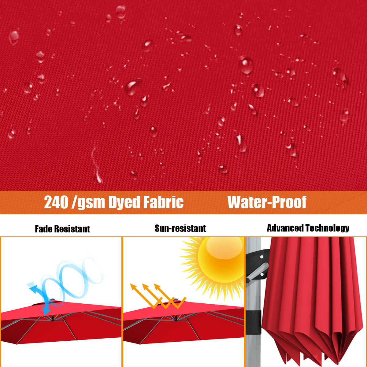 10 ft 360 Degree Tilt Aluminum Square Patio Offset Cantilever Umbrella without Weight Base-Burgundy Kids Crystal