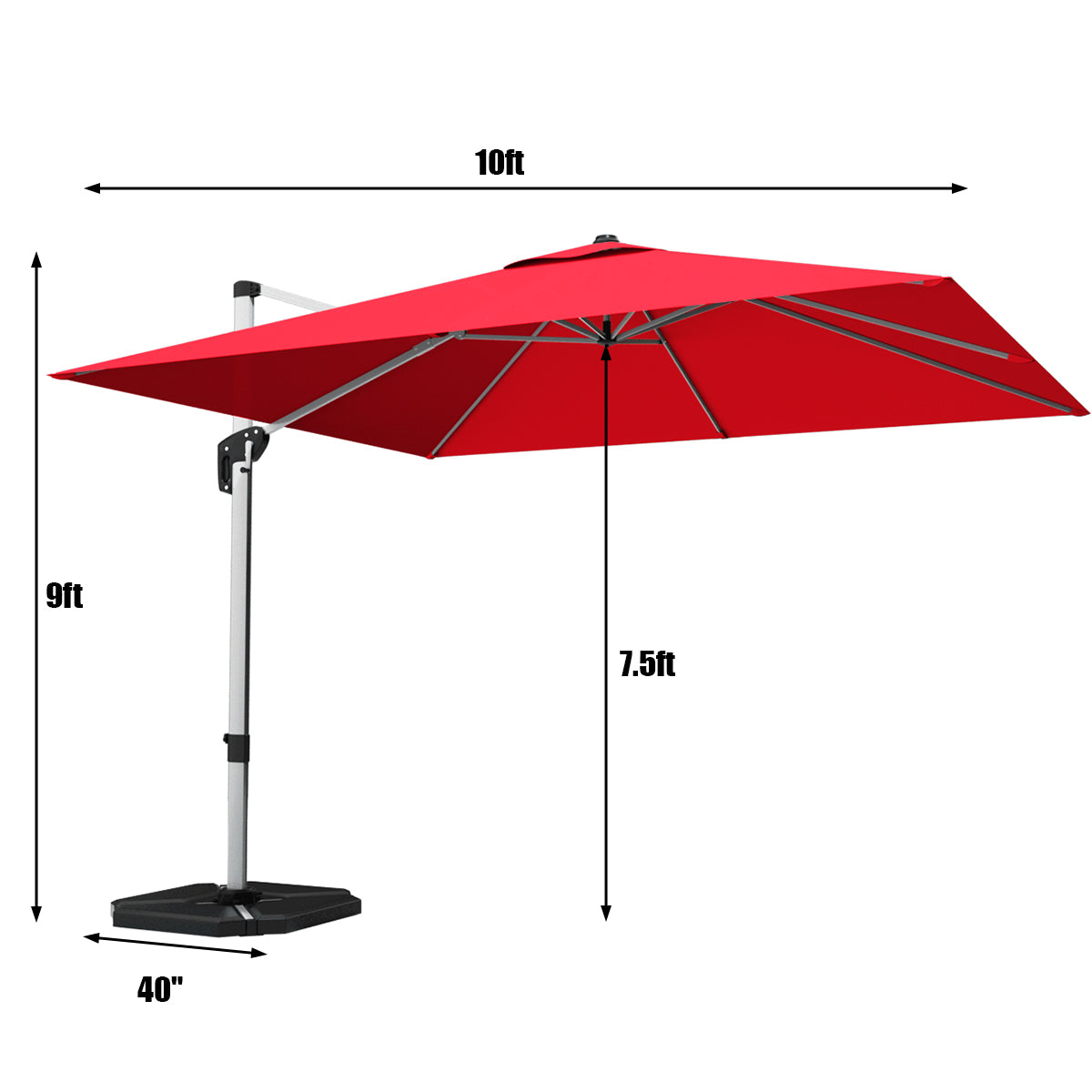 10 ft 360 Degree Tilt Aluminum Square Patio Offset Cantilever Umbrella without Weight Base-Burgundy Kids Crystal