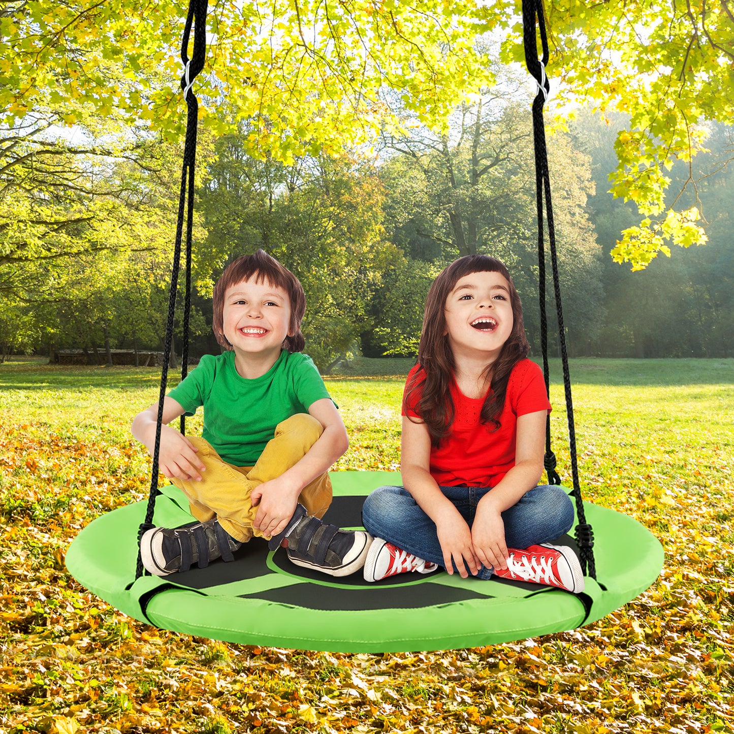 2-in-1 40 Inch Kids Hanging Chair Detachable Swing Tent Set-Green Kids Crystal