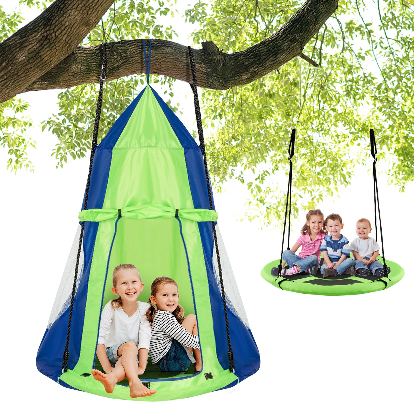 2-in-1 40 Inch Kids Hanging Chair Detachable Swing Tent Set-Green Kids Crystal
