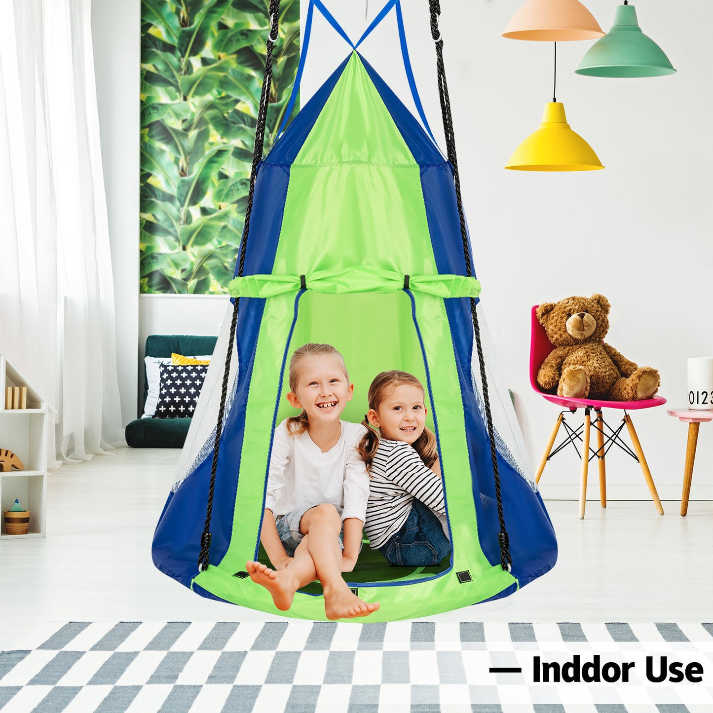 2-in-1 40 Inch Kids Hanging Chair Detachable Swing Tent Set-Green Kids Crystal