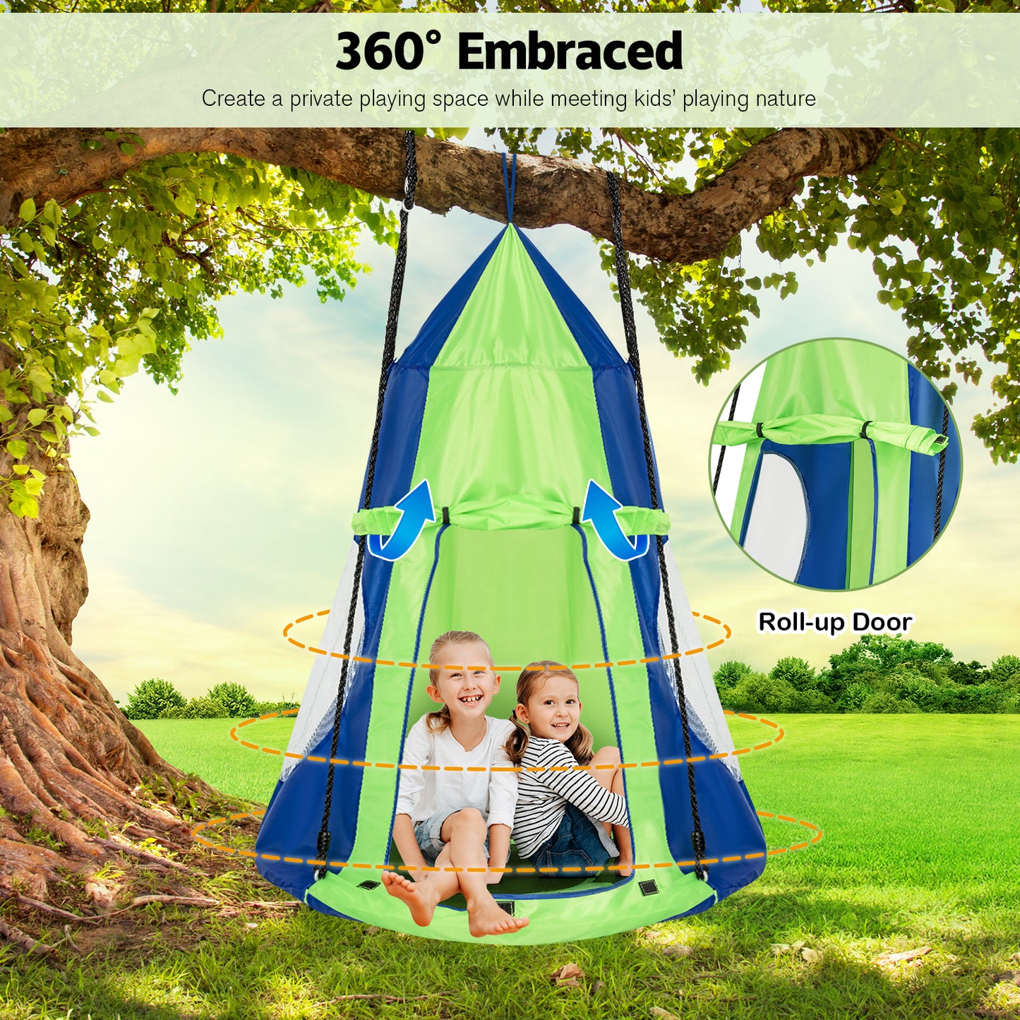 2-in-1 40 Inch Kids Hanging Chair Detachable Swing Tent Set-Green Kids Crystal