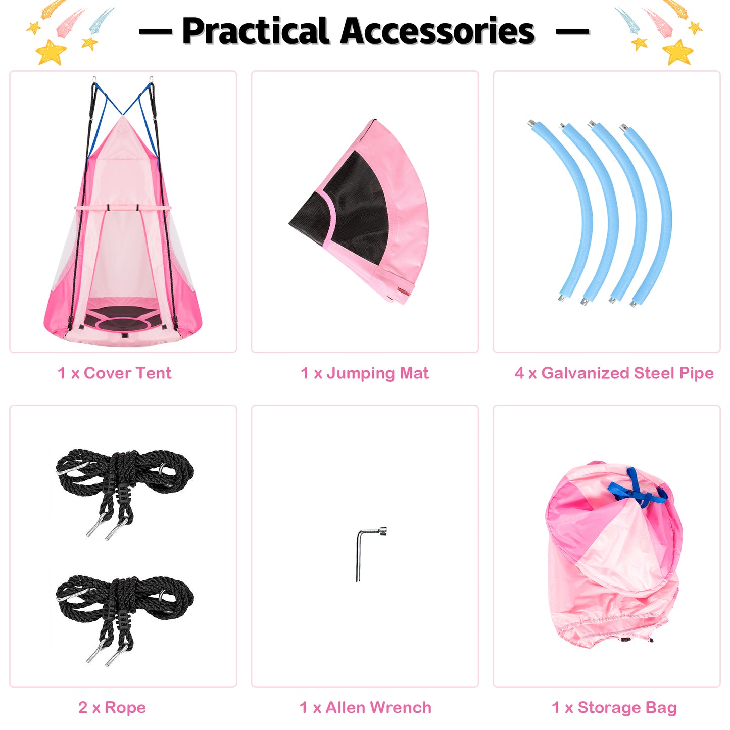 2-in-1 40 Inch Kids Hanging Chair Detachable Swing Tent Set-Pink Kids Crystal