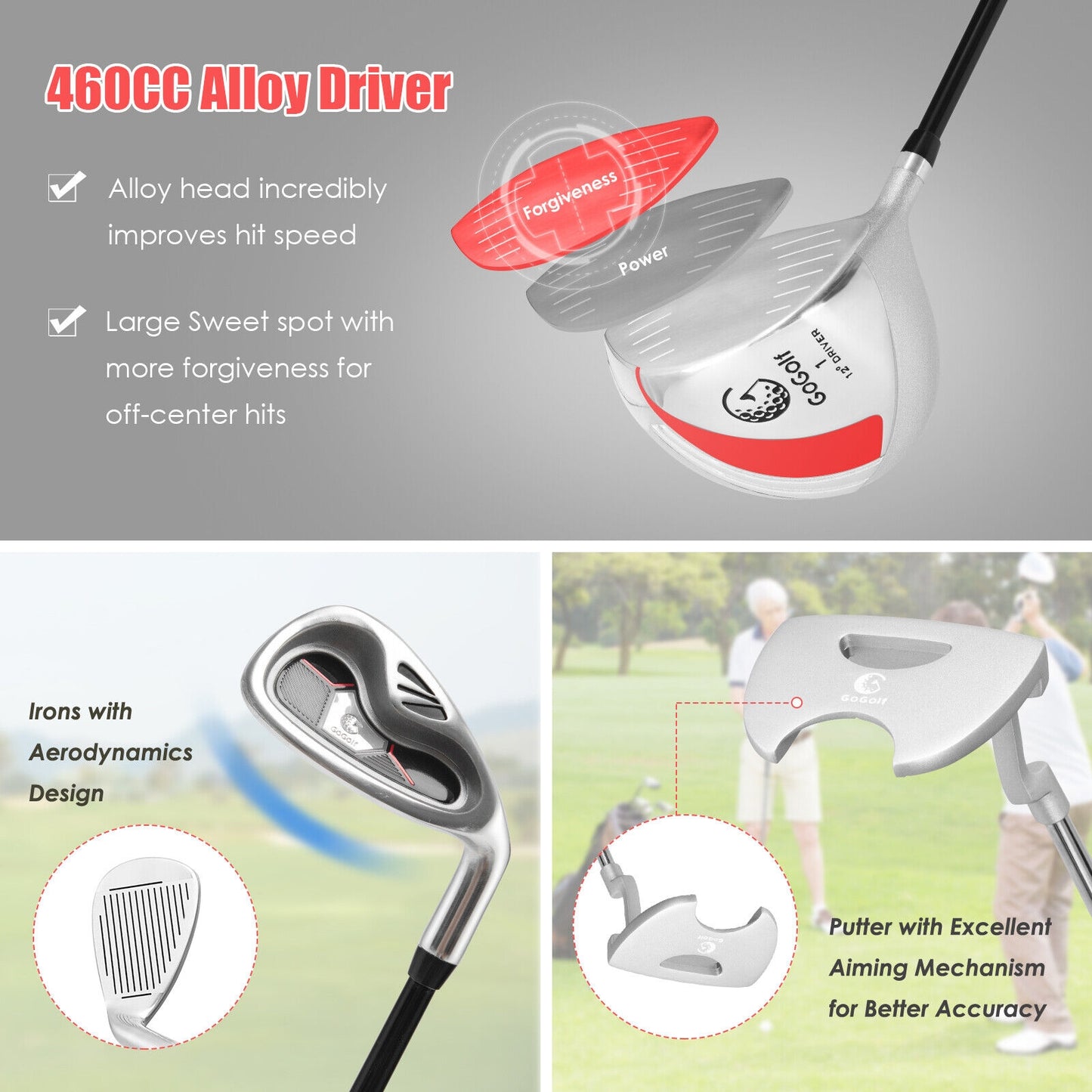 10 Pieces Ladies Complete Golf Club Set with Alloy Driver-Red Kids Crystal