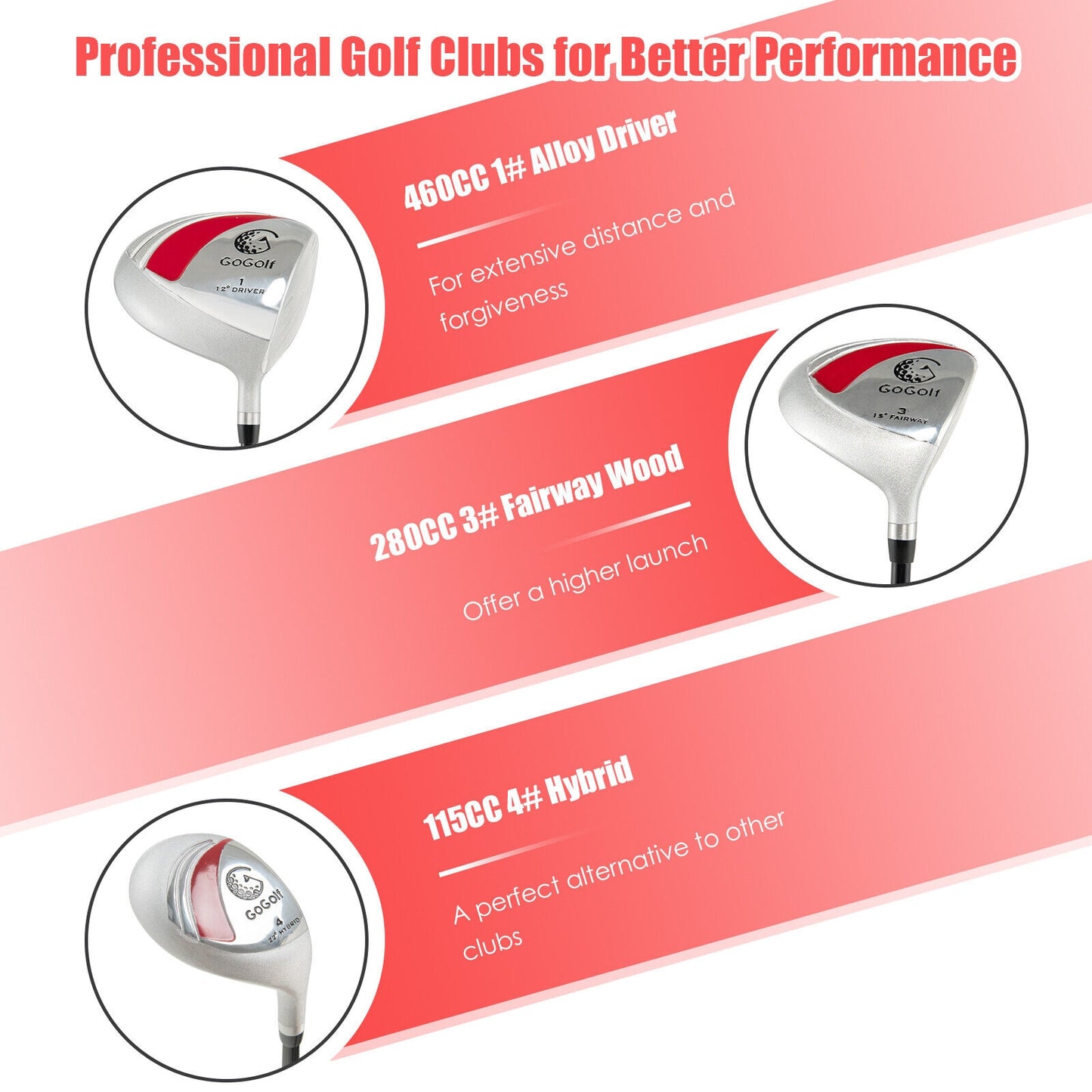 10 Pieces Ladies Complete Golf Club Set with Alloy Driver-Red Kids Crystal