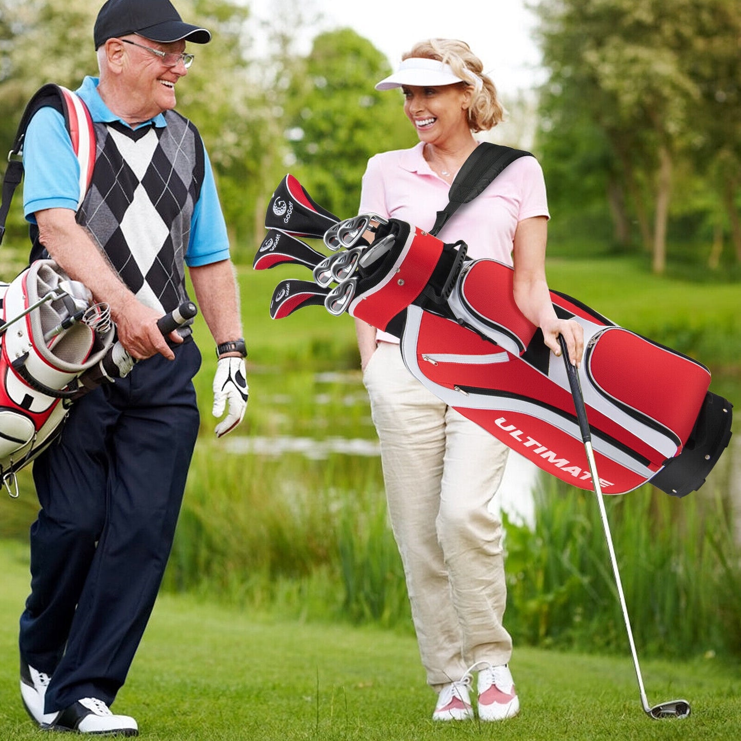 10 Pieces Ladies Complete Golf Club Set with Alloy Driver-Red Kids Crystal