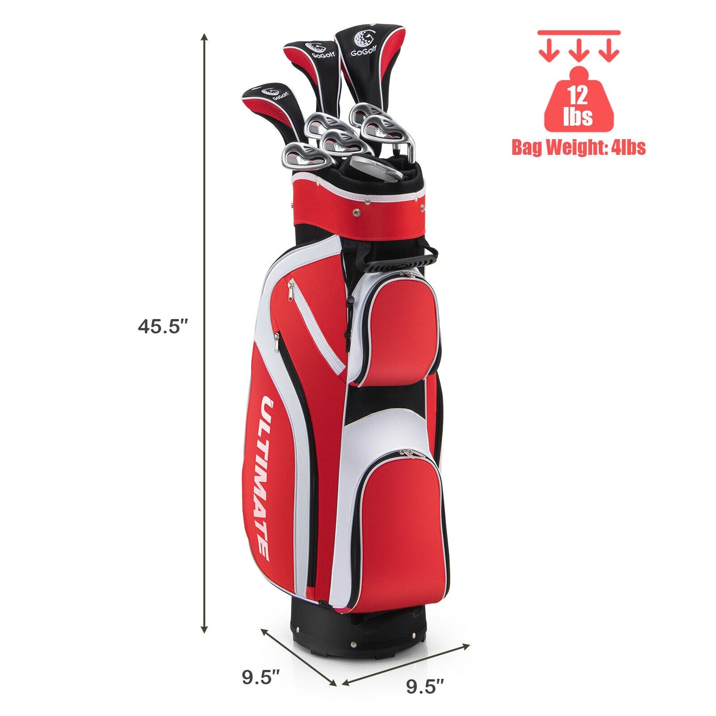 10 Pieces Ladies Complete Golf Club Set with Alloy Driver-Red Kids Crystal