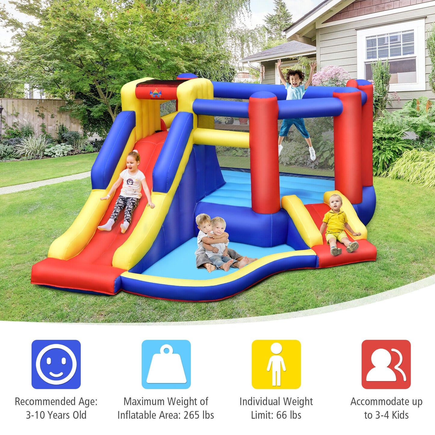 Kids Inflatable Bouncy Castle with Double Slides without Air Blower Kids Crystal