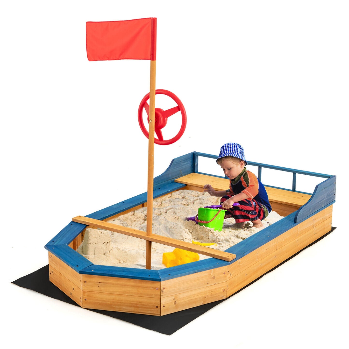 Kids' Pirate Boat Sandbox with Flag and Rudder Kids Crystal