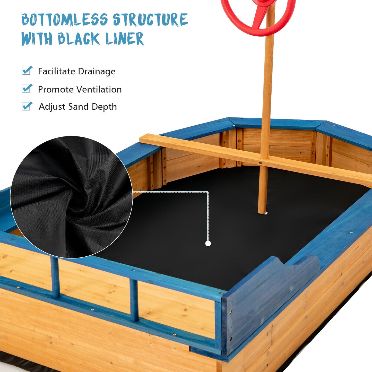 Kids' Pirate Boat Sandbox with Flag and Rudder Kids Crystal