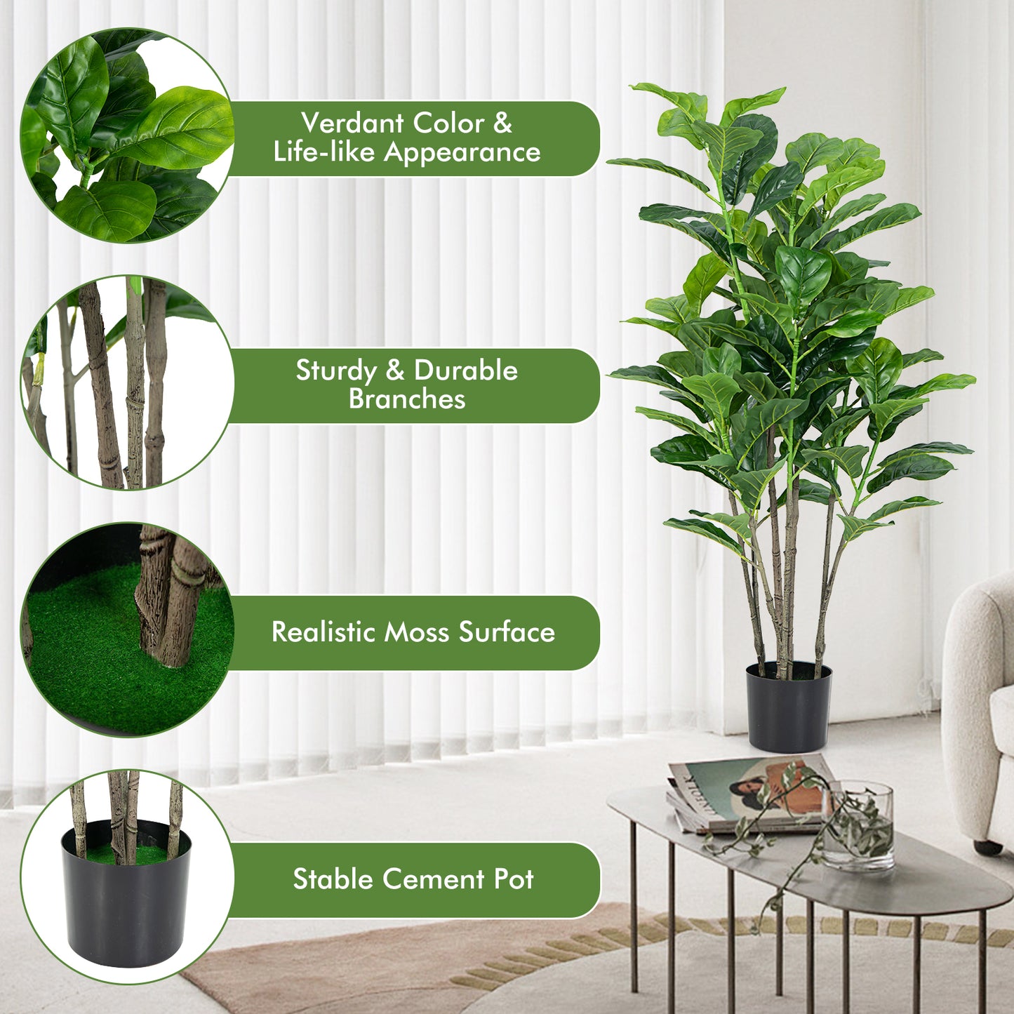 51 Inch 2-Pack Artificial Fiddle Leaf Fig Tree for Indoor and Outdoor Kids Crystal