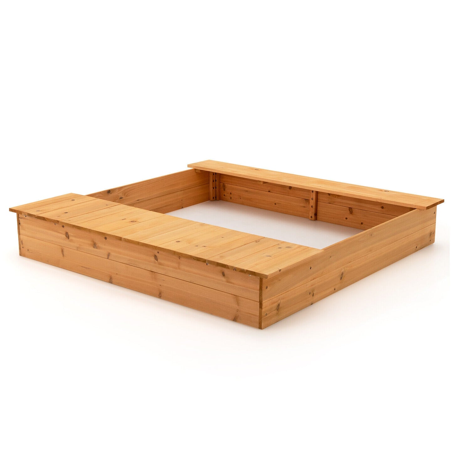 Kids Wooden Sandbox with Bench Seats and Storage Boxes Kids Crystal