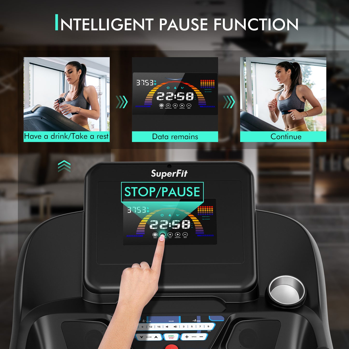 4.75 HP Treadmill with APP and Auto Incline for Home and Apartment-Black Kids Crystal