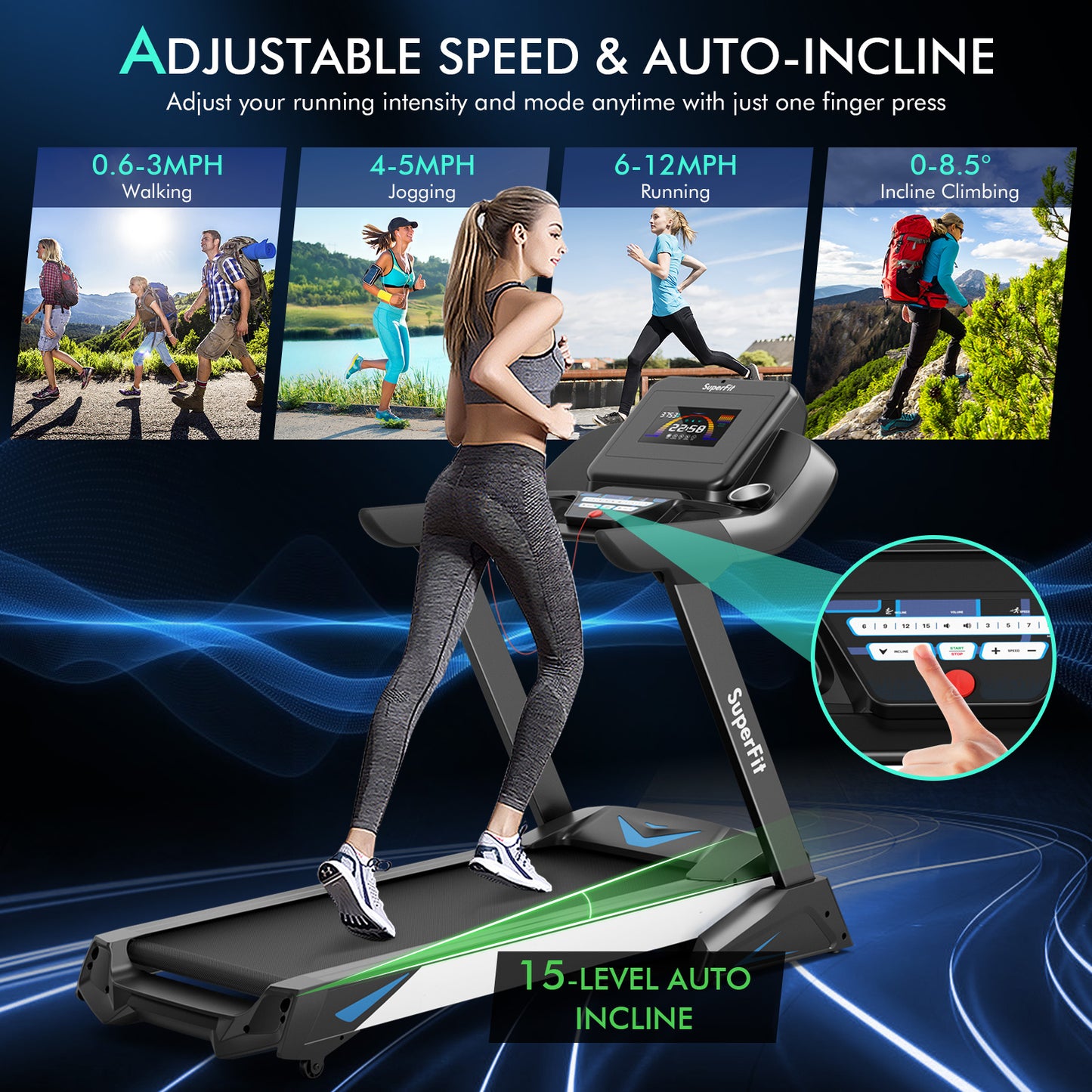 4.75 HP Treadmill with APP and Auto Incline for Home and Apartment-Black Kids Crystal