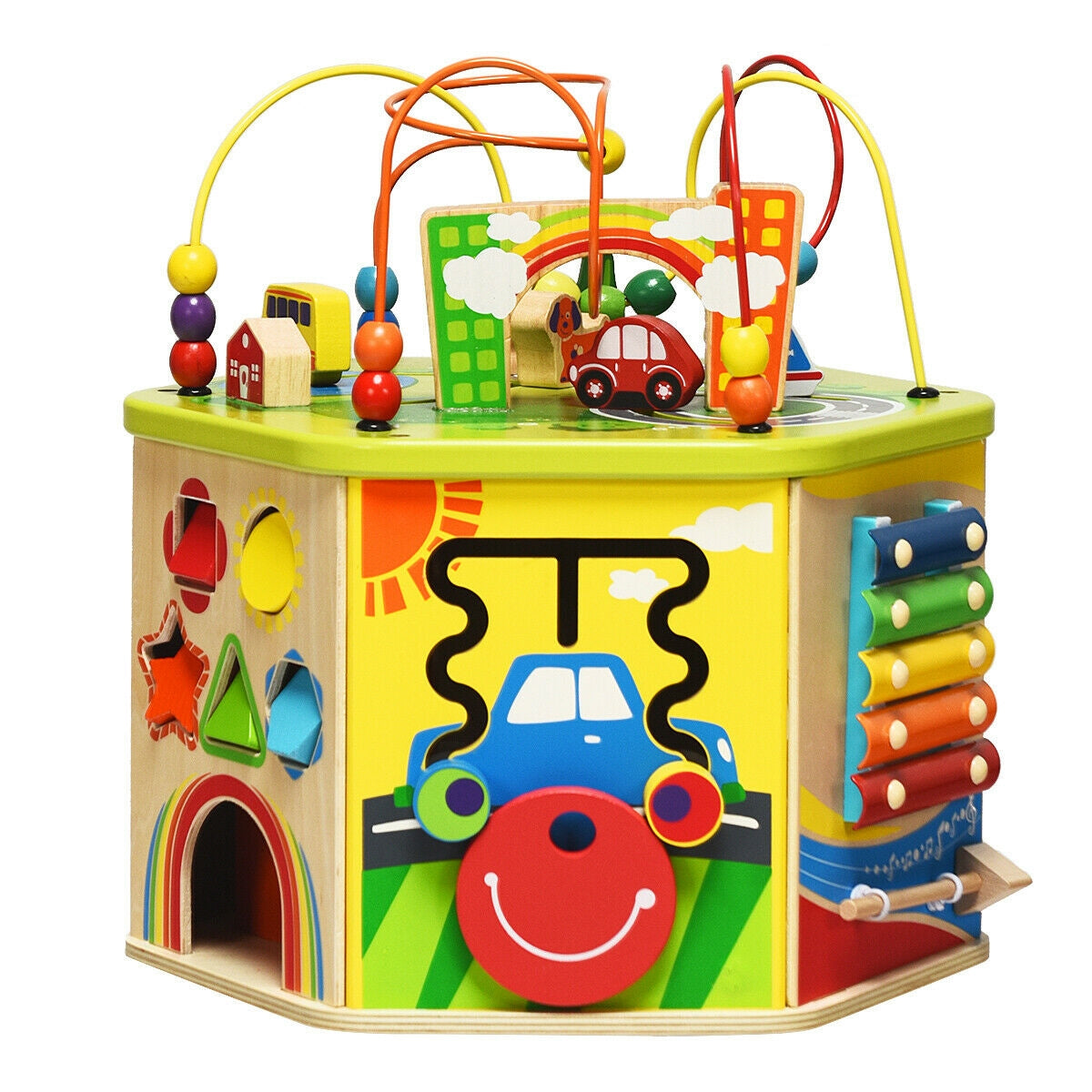 7-in-1 Wooden Activity Cube Toy Kids Crystal