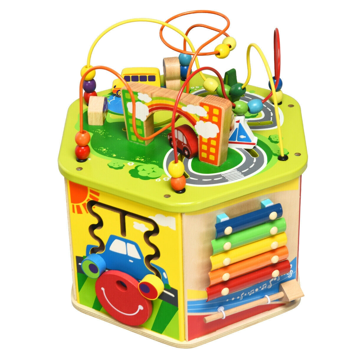 7-in-1 Wooden Activity Cube Toy Kids Crystal