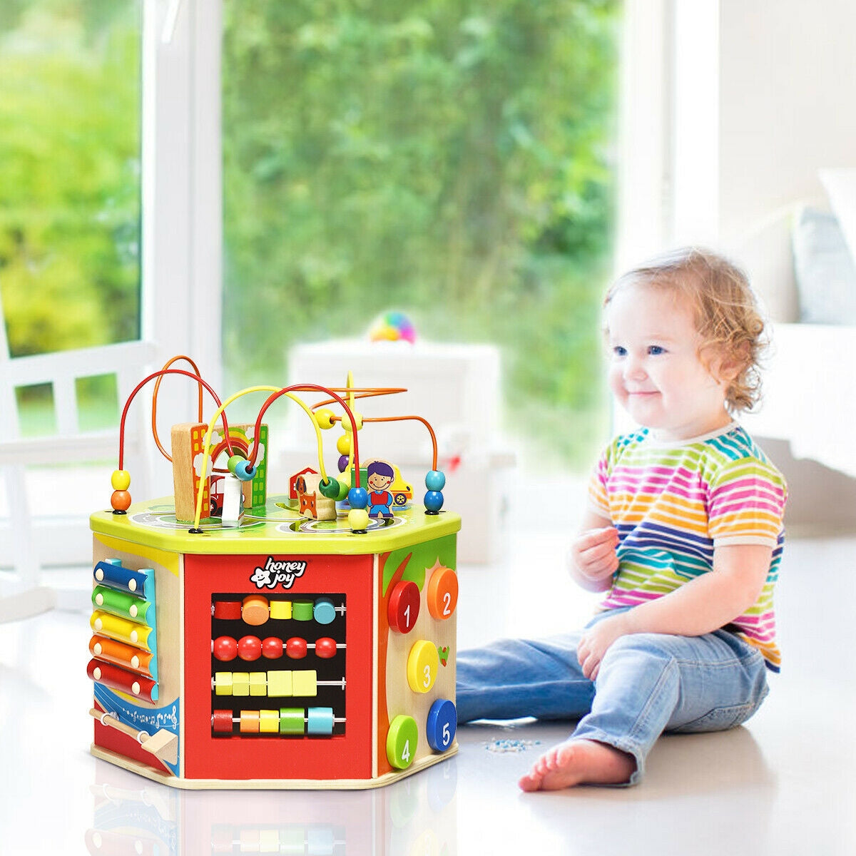 7-in-1 Wooden Activity Cube Toy Kids Crystal