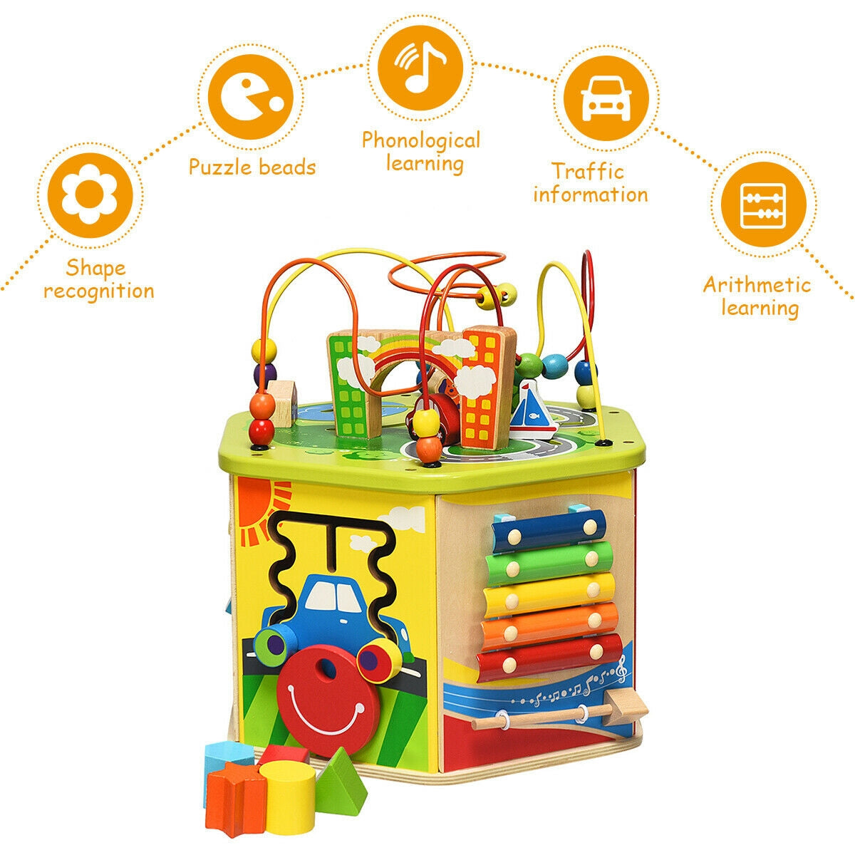 7-in-1 Wooden Activity Cube Toy Kids Crystal