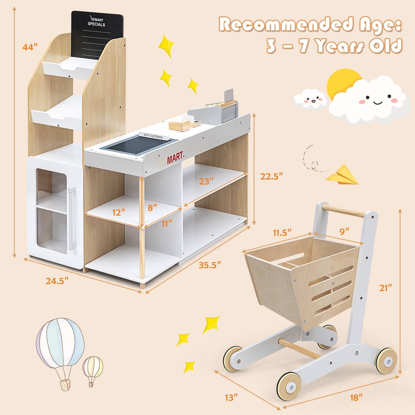 Grocery Store Playset Pretend Play Supermarket Shopping Set Kids Crystal