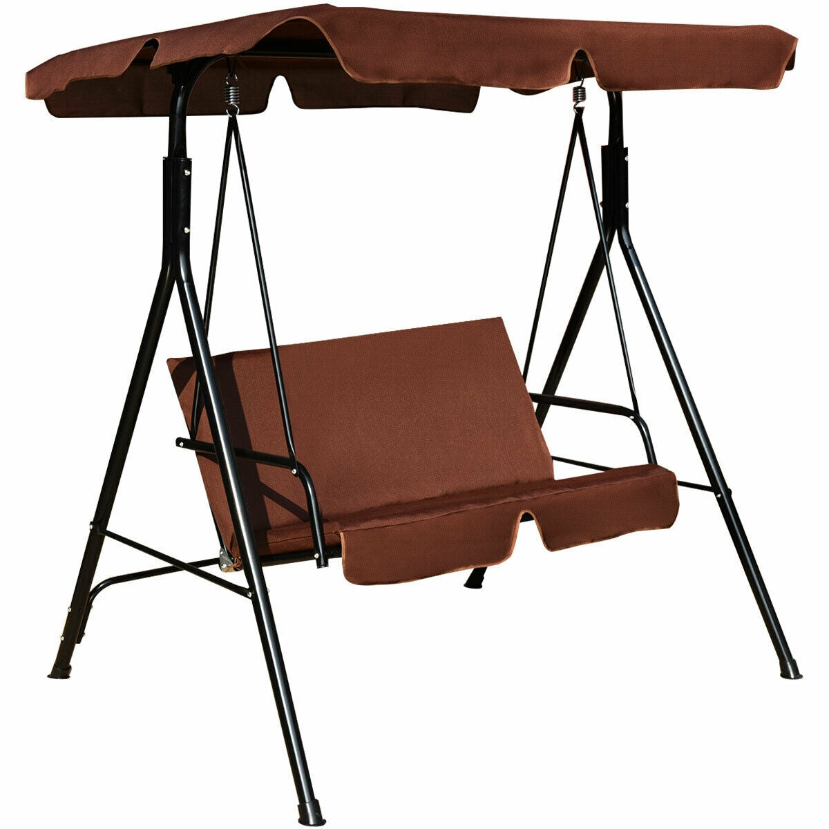 Loveseat Cushioned Patio Steel Frame Swing Glider-Coffee Kids Crystal