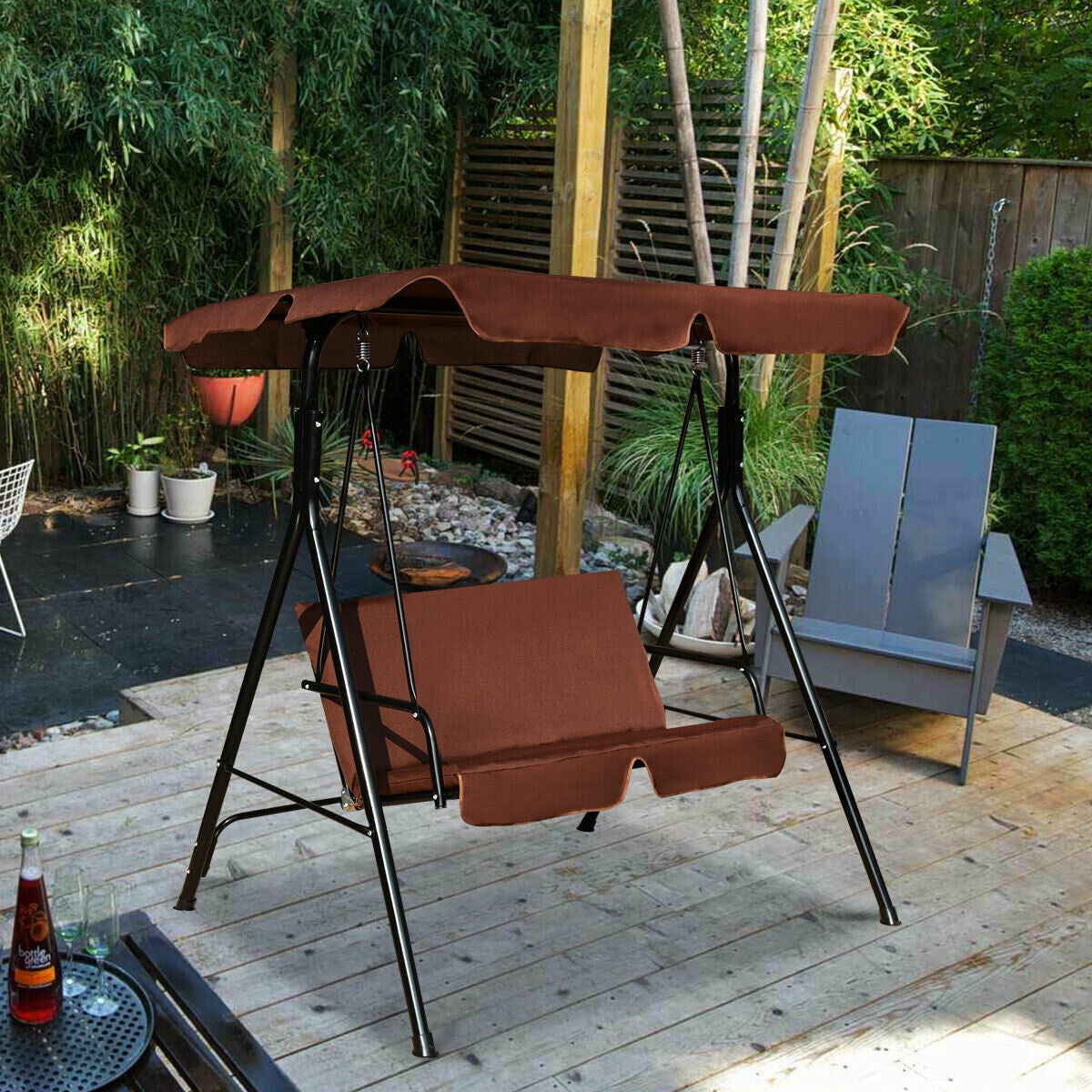 Loveseat Cushioned Patio Steel Frame Swing Glider-Coffee Kids Crystal